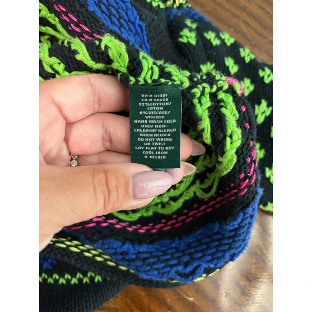 VTG Lauren Ralph Lauren Neon Fair Isle Geometric Sweater Sz M Chunky Fisherman